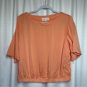 New Bella Dahl Blouson Top Women's Large Peach Flutter Sleeve Soft Ecovera